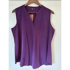 Gaharu Purple Sleeveless V-Neck Blouse Pleated Back Shell Top Womens Large NWT
